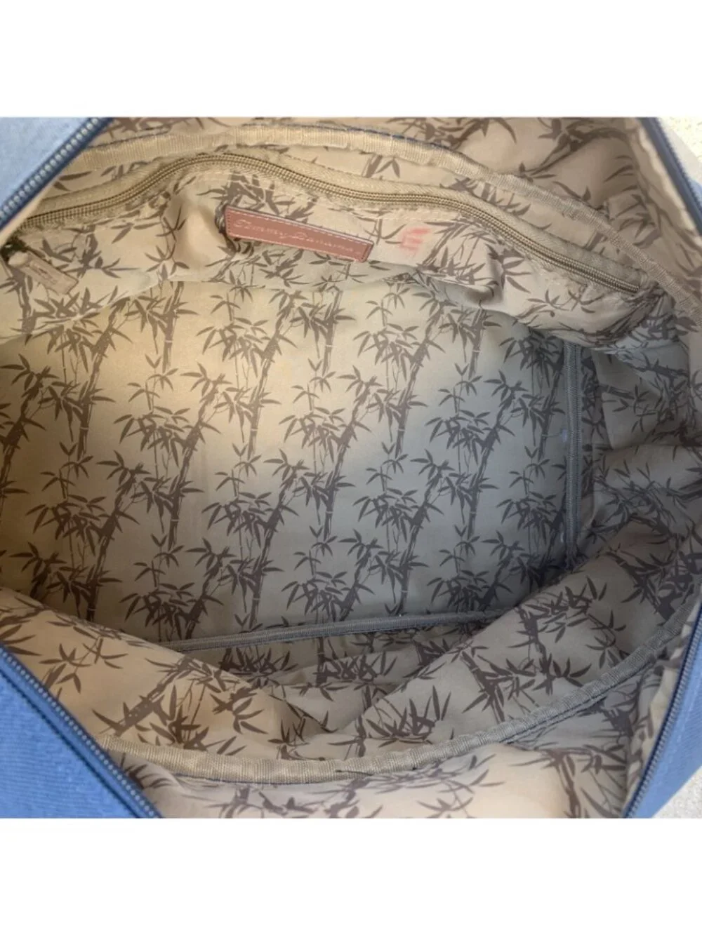 Tommy Bahama Mojito Blue Canvas Duffle Travel Bag Basketweave Trim Large